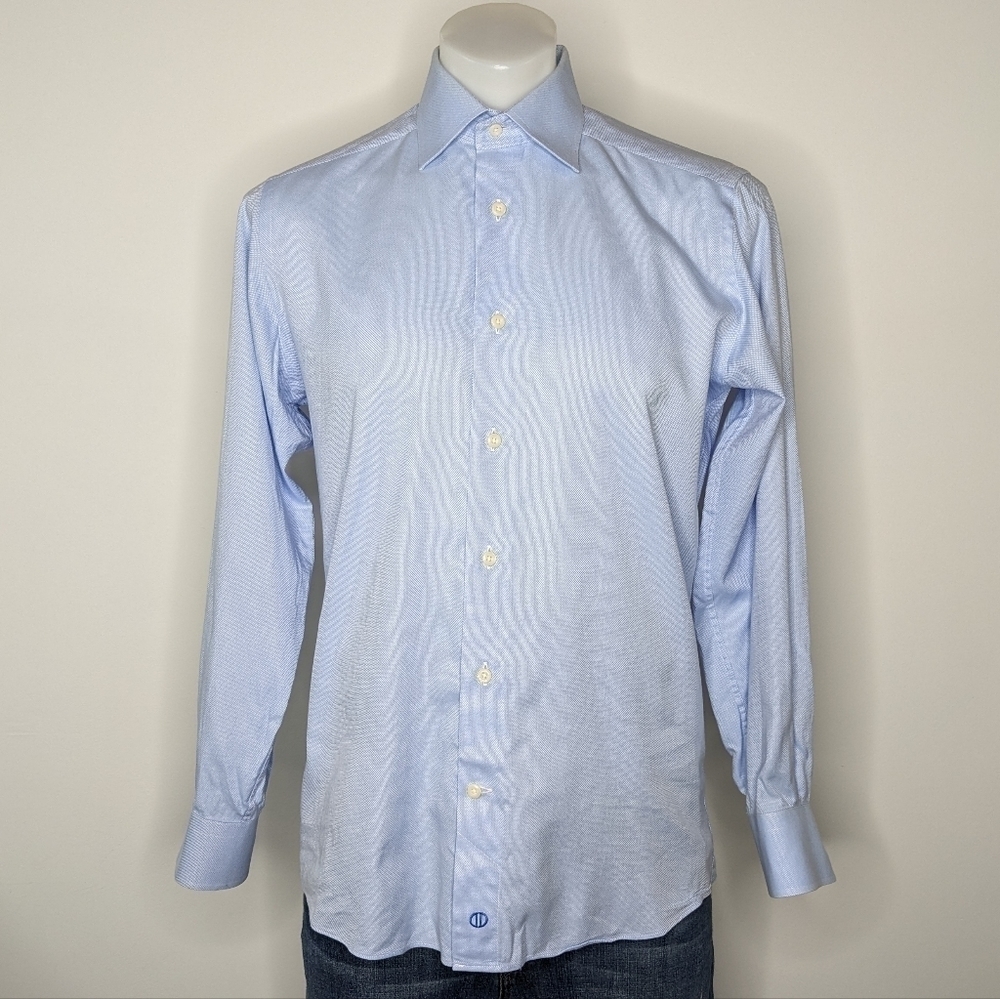 ✨3/$15 David Donahue Trim blue button up 100% cotton dress shirt 15 32/33
